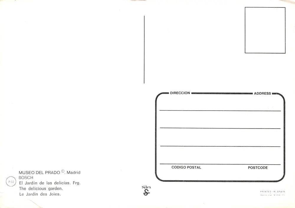 Garten der Freuden — Fresko von Bosch — Verlag Silex, Nr. P-52 - Rückseite