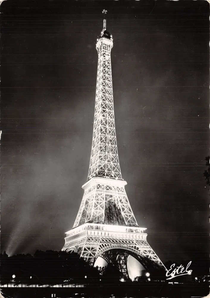 La Tour Eiffel illuminée — vue nocturne — Éditeur Estel, n°295 - Recto