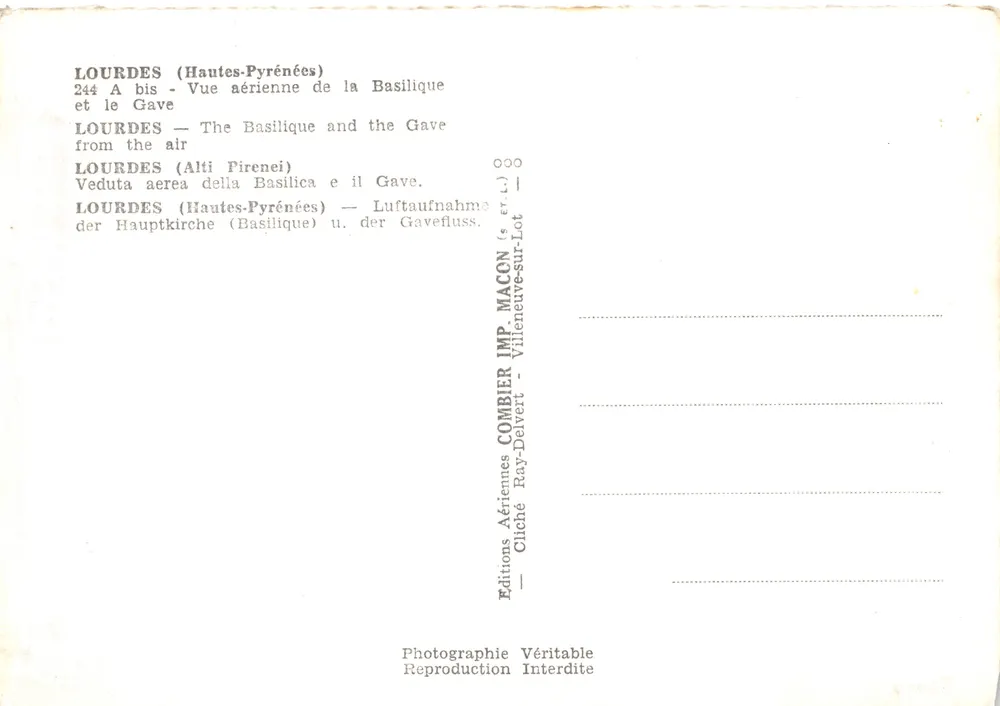 Lourdes (Hautes-Pyrénées) — Luftbild der Basilika und des Gave — Éditions Combier - Rückseite