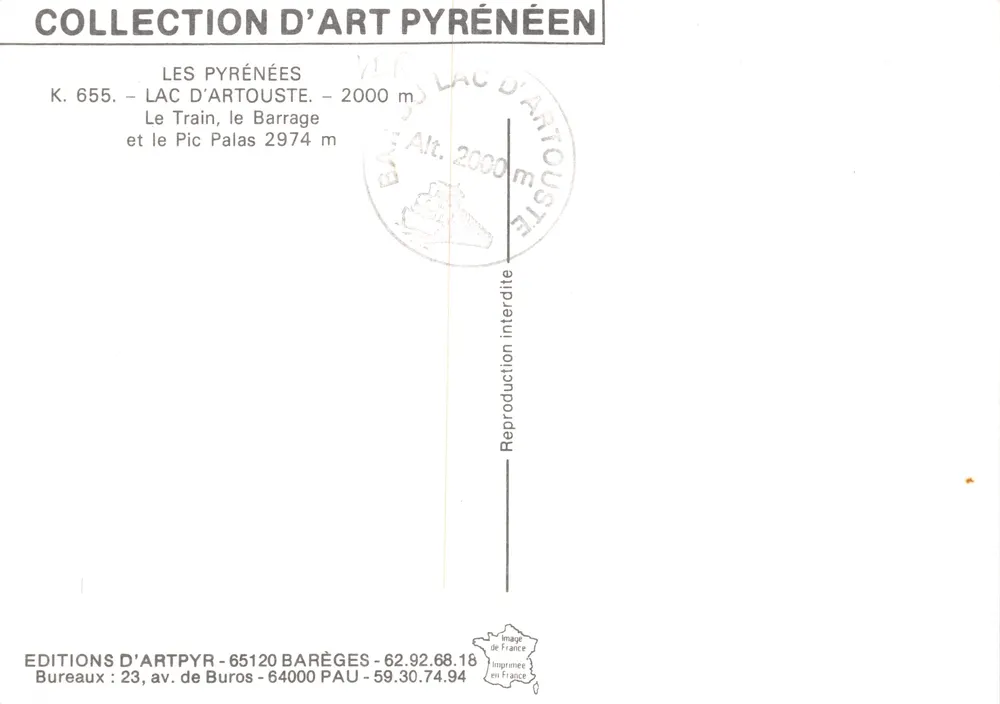 Touristenzug — See Artouste und Pic Palas — Éditions d'Art Pyrénées - Rückseite