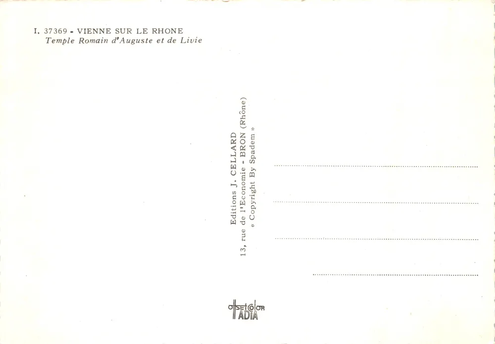 Temple de la Livie — Auguste — Vienne sur le Rhône — Éditions J. Cellard - Verso