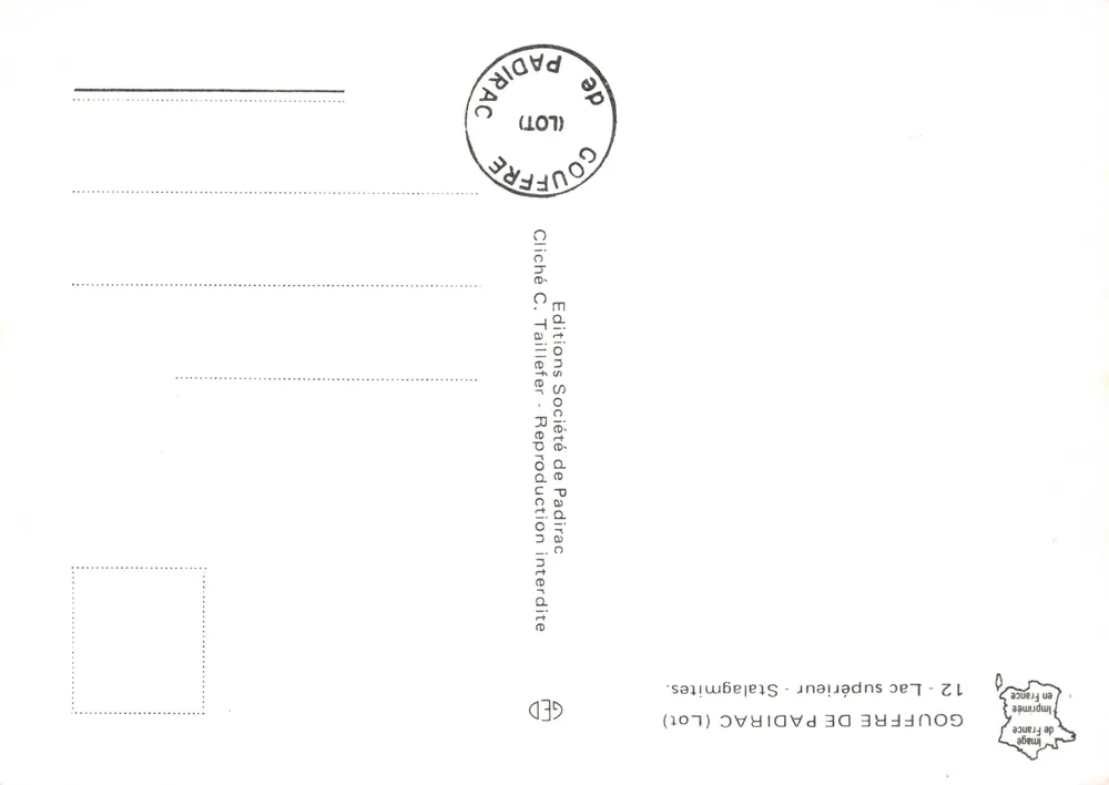 Padirac-Höhle — Oberer See — Verlag Editions Société de Padirac - Rückseite