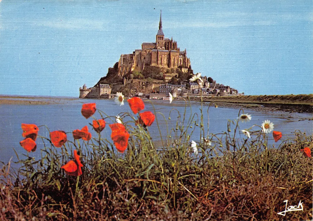Mont Saint-Michel — vue panoramique avec fleurs en premier plan — éditeur Jack - Recto