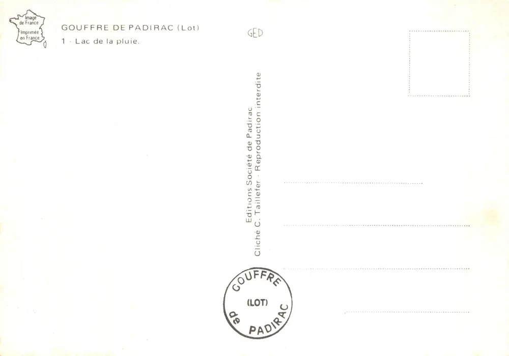 Gouffre de Padirac — Lago da chuva — Edições C. Taillefer - Verso