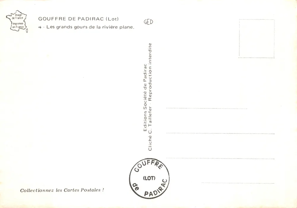 Gouffre de Padirac — vue intérieure avec cascade et passerelle — Éditions C. Taillefer - Verso