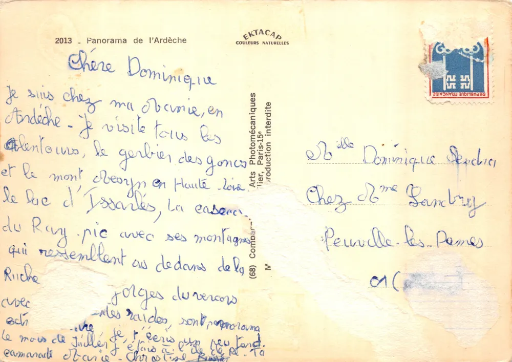 Panorama der Ardèche — zusammengesetzte Ansicht natürlicher Sehenswürdigkeiten mit Wappen und Legenden - Rückseite