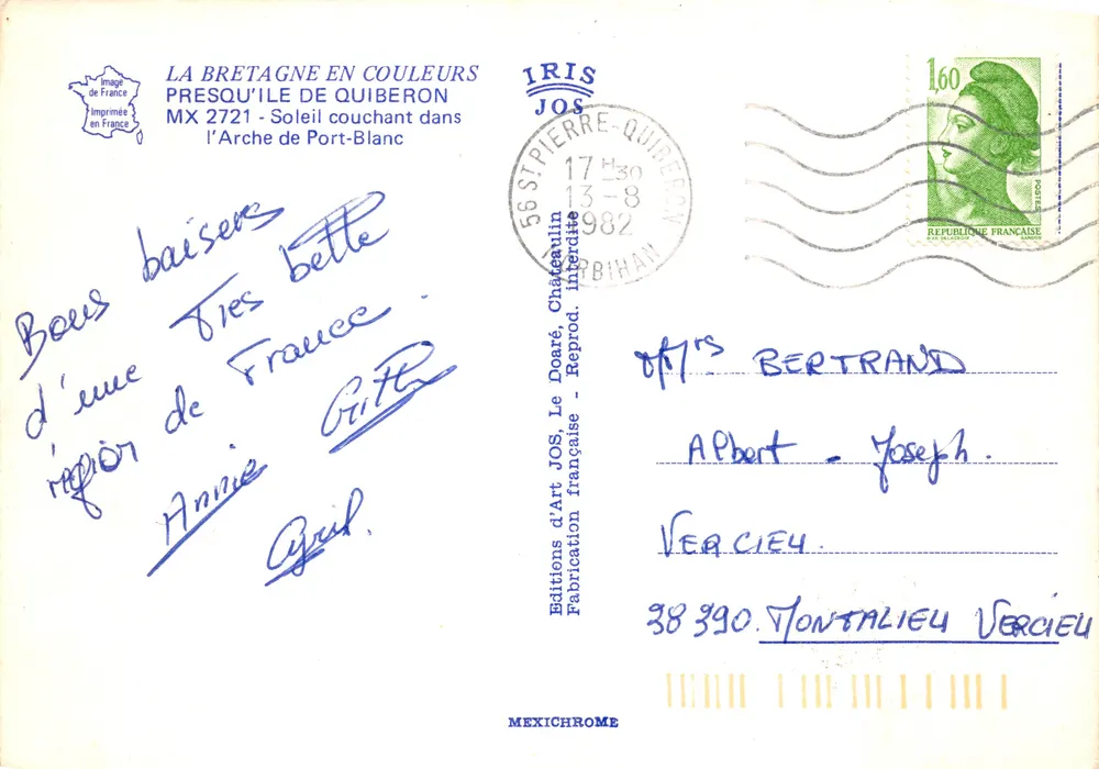 Bogen von Port-Blanc — Ansicht des Sonnenuntergangs in Quiberon — Éditions d'Art JOS - Rückseite