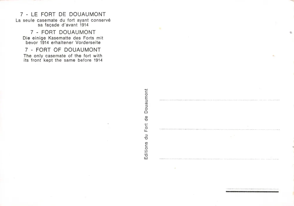 Fort de Douaumont — Erhaltene Schützengalerie vor 1914 — Editions du Fort de Douaumont n°7 - Rückseite