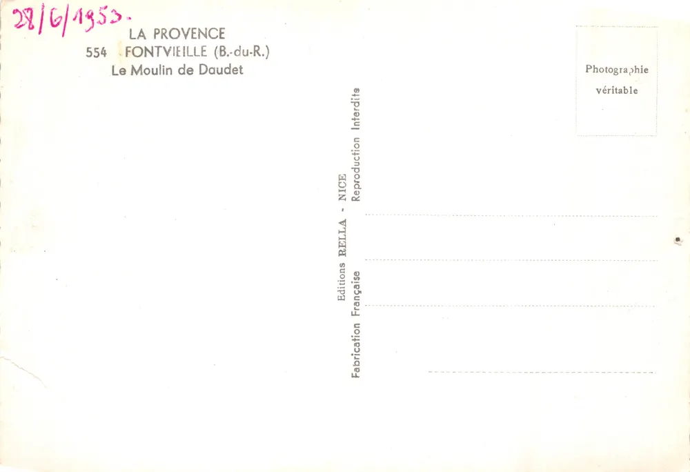 Daudets Mühle — Steinmühle auf einem Hügel — Editions BELLA, Nr. 554 - Rückseite