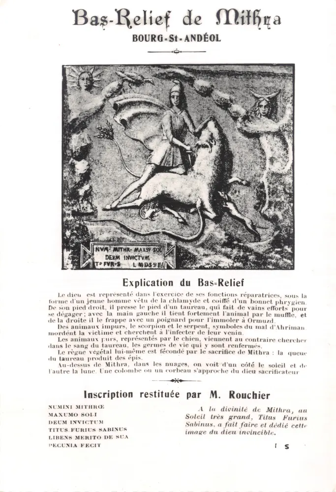 Bourg-St-Andéol — Bas-relief du Dieu Mithra — Imprimeur Combier - Recto