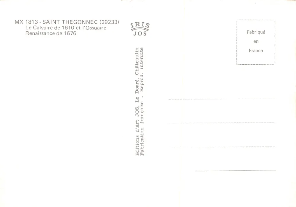 Calvarienberg und Ossuar von Saint-Thégonnec — Verlag Éditions d'Art JOS - Rückseite