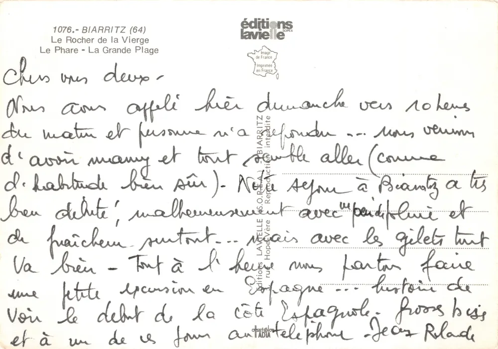 Biarritz — Felsen der Jungfrau, Leuchtturm und Strand — Editions Lavieille - Rückseite