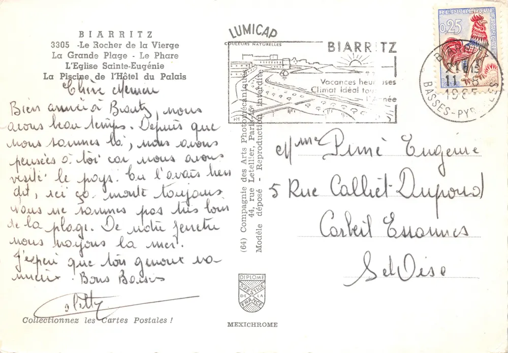 Biarritz — Panoramablick mit Leuchtturm, Strand, Kirche und Schwimmbad — Verlag IRIS - Rückseite