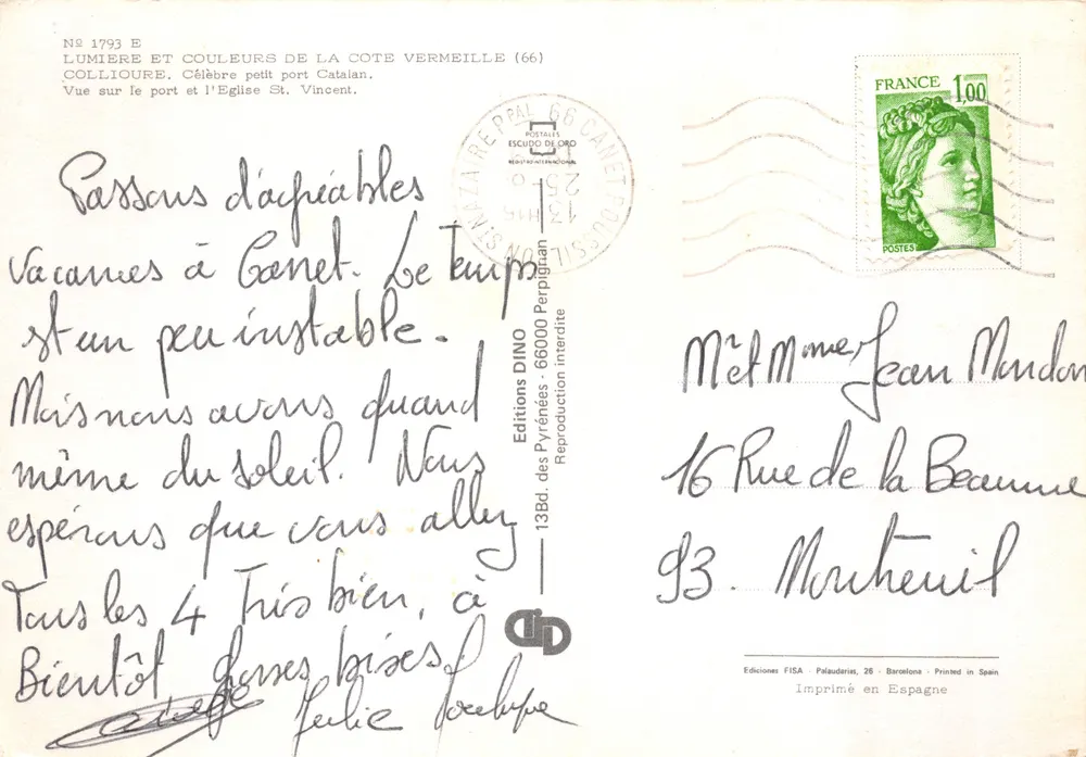Colliura — Blick auf den Hafen und die Kirche Saint-Vincent — Editions DINO - Rückseite