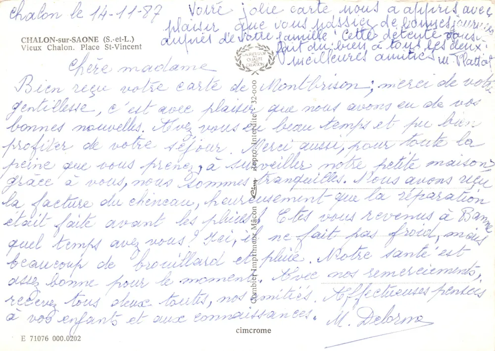 Chalon-sur-Saône — Straße Saint-Vincent mit Holzhaus — Verlag Cimy - Rückseite