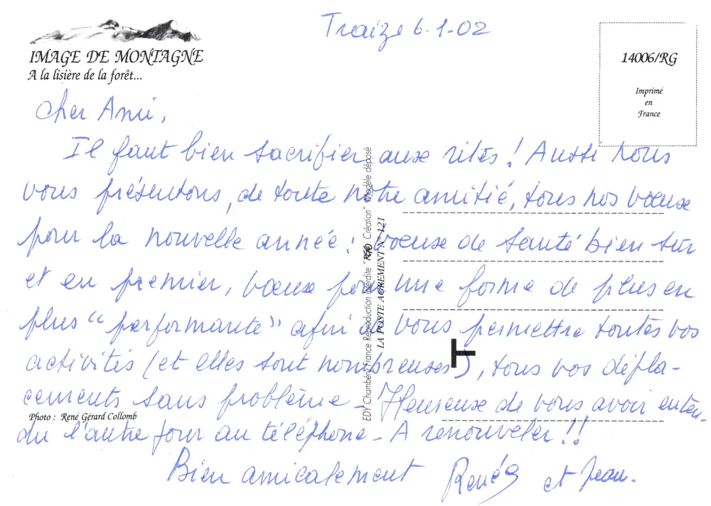 Paysage enneigé — forêt de sapins sous la neige — René Gerard - Verso