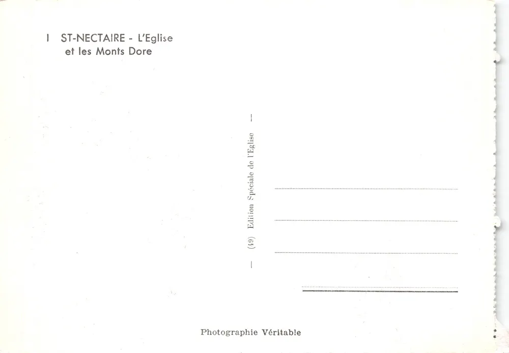 Saint-Nectaire — Église et les Monts Dore — Édition Spéciale de l'Église - Verso