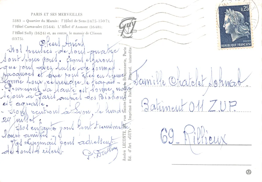 Les Hôtels du Marais — collages architecturaux — Éditeur GUY, n°5183 - Verso