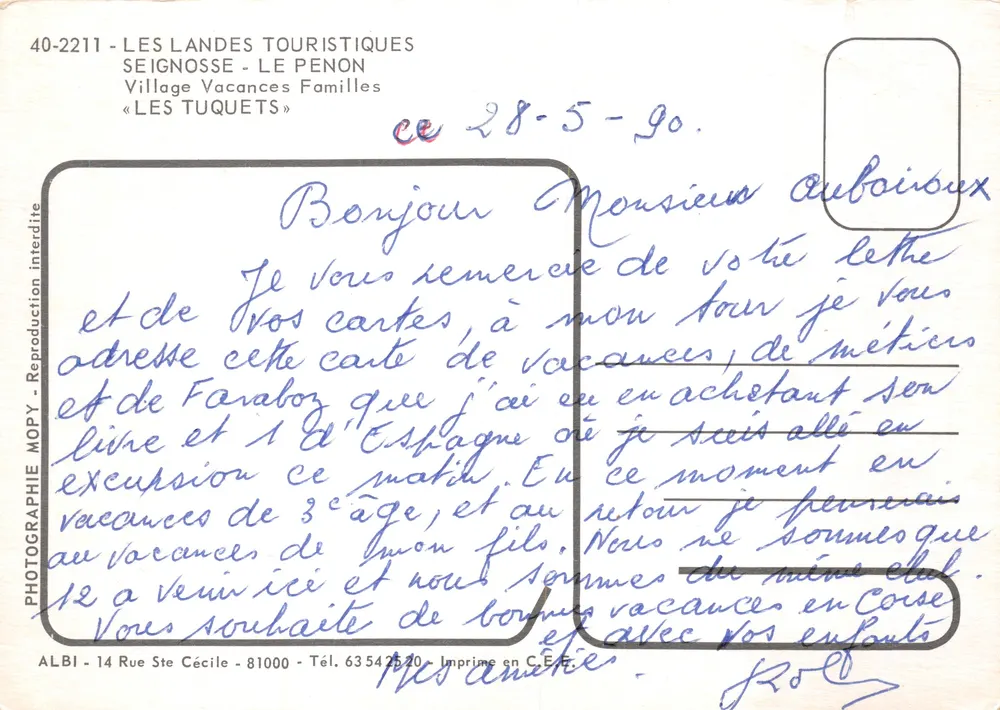 Seignosse - Ansicht "Les Tuquets" — Verleger MOPY, gedruckt auf der Karte - Rückseite