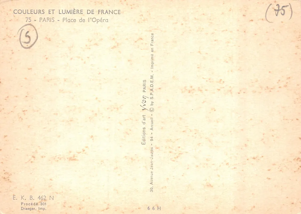 Opéra Garnier — façade ornée et place animée — éditeur VIVON - 뒷면