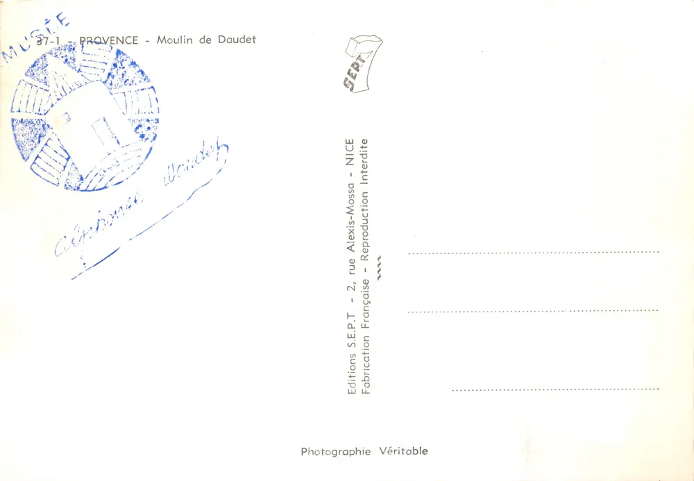 Moinho de Daudet — Provença — Éditions S.E.P.T. - 2, rue Alexis-Mossa - NICE - Verso