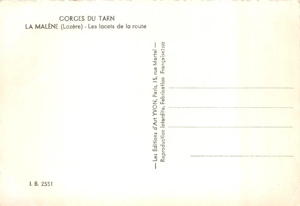 Tarnschluchten — Die Kurven der Straße — Verlag: Art Yvon, Paris - Rückseite