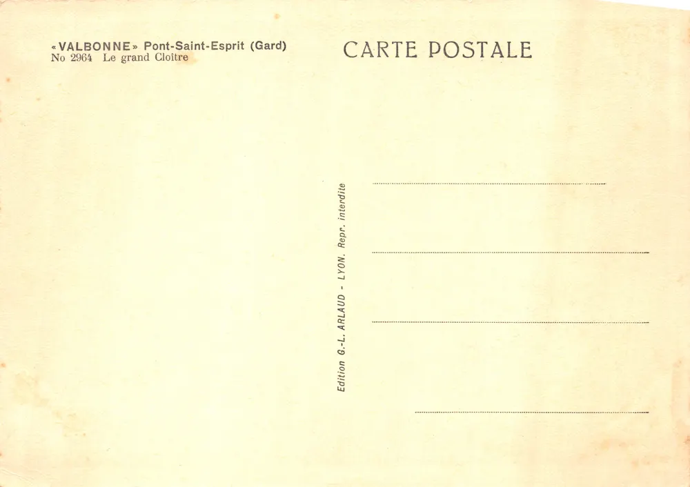 Valbonne — Le grand Cloître — Édition G.-L. Arlaud, Lyon - 뒷면