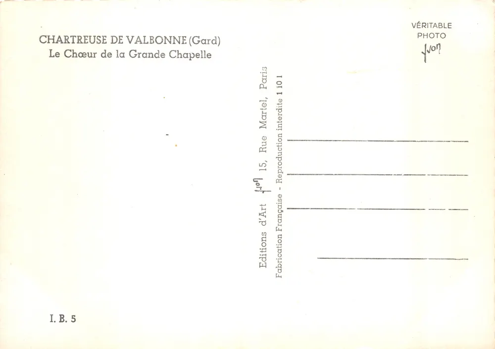 Chartreuse de Valbonne (Gard) — Der Chor der Grande Chapelle — Éditions d'Art, Paris - Rückseite