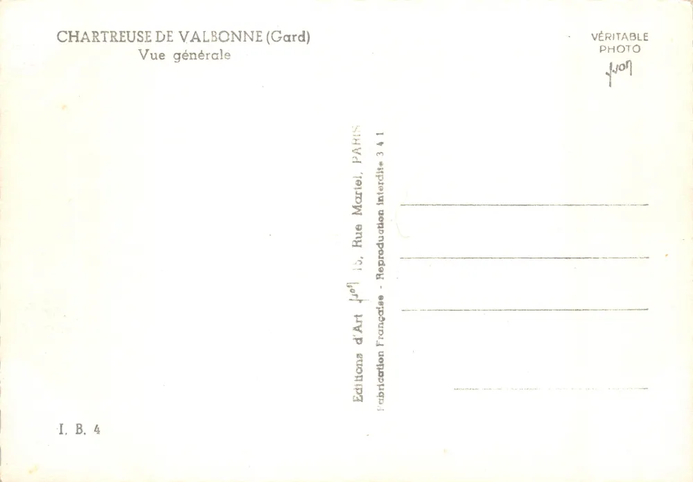 Chartreuse de Valbonne (Gard) — Vue générale — Éditions d'Art d'Art, Paris - Verso