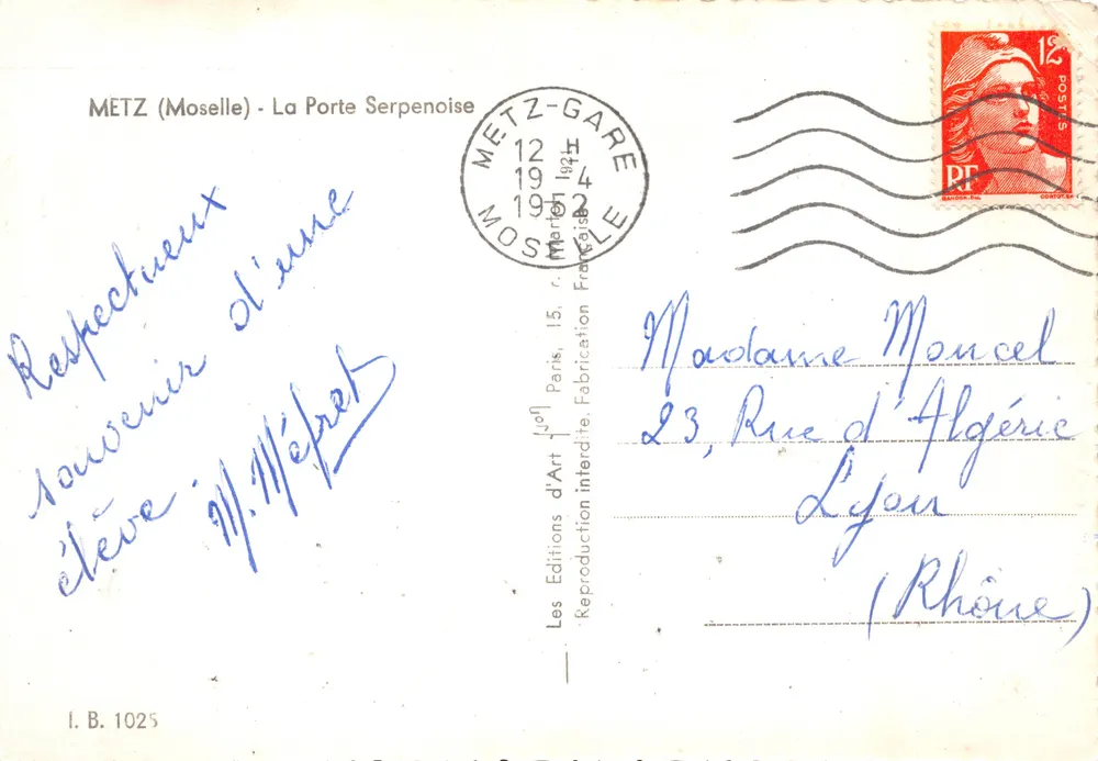 Tor Serpenoise — Transformation 1898-1903, aktueller Zustand 1909 — Les Editions d'Art, I.B. 1025 - Rückseite