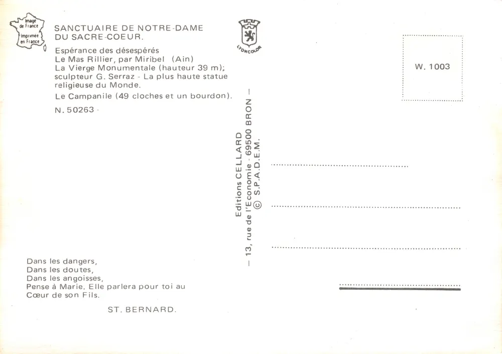 Notre-Dame du Sacré-Cœur — Wallfahrtskirche von Miribel (Ain) — Editions Cellard - Rückseite