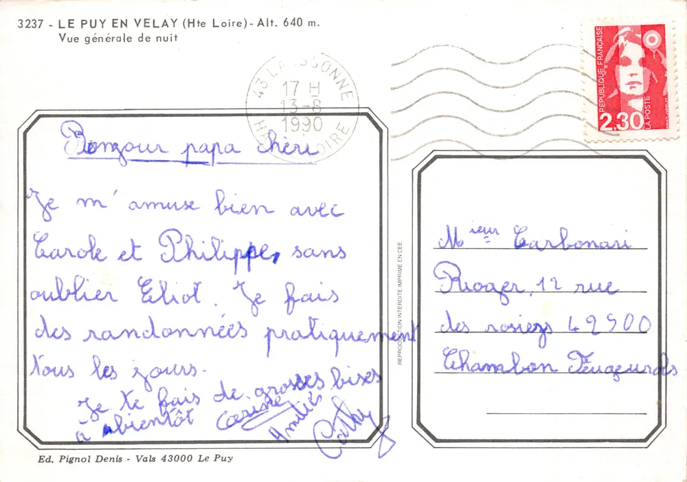 Le Puy-en-Velay — allgemeiner Blick bei Nacht — Ed. Pignol Denis - Vals 3237 - Rückseite