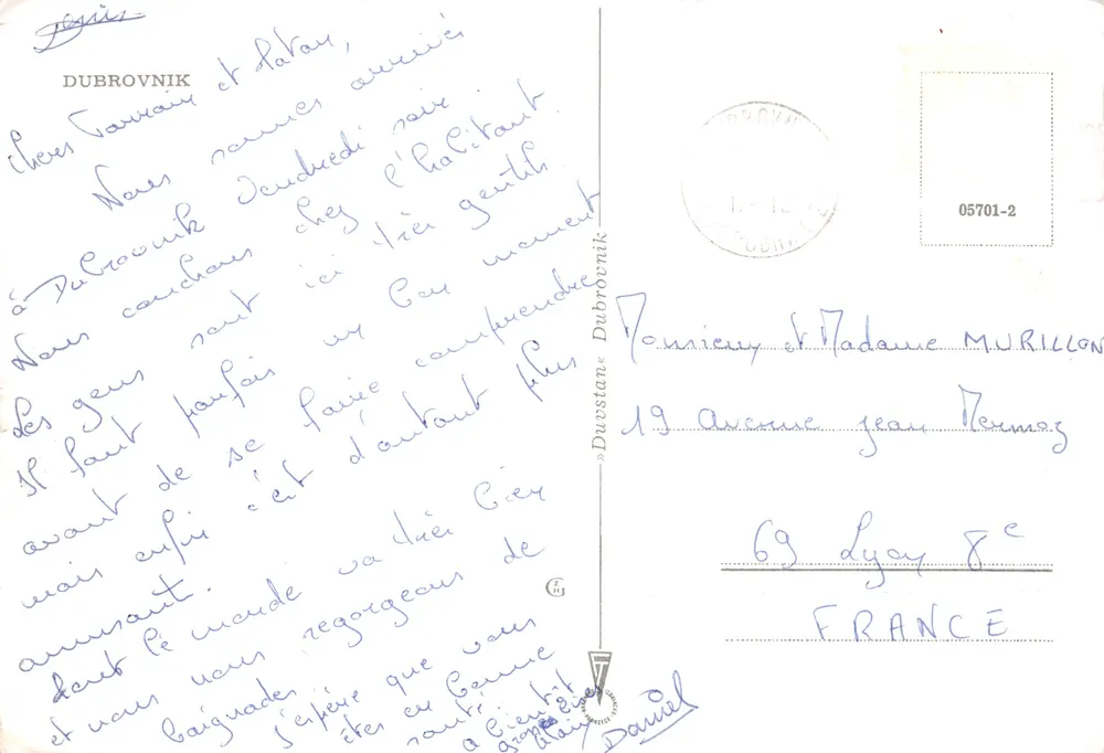 Dubrovnik — Ansicht des Hafens und der Festung — Verlag « Dubrovnik » - Rückseite