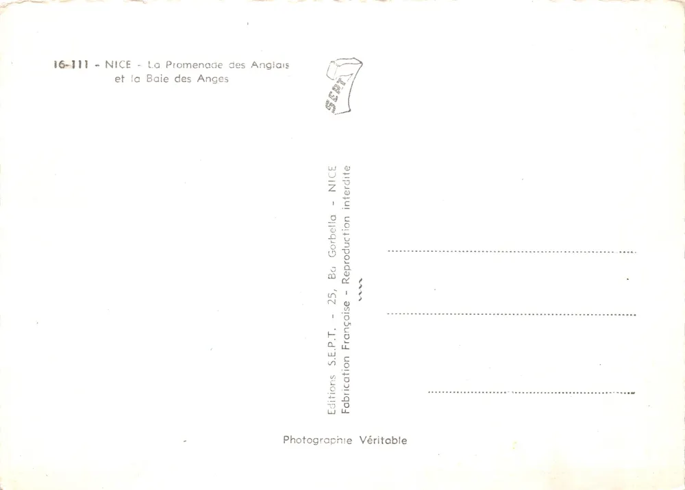 Nice — Promenade des Anglais und Baie des Anges — Éditions S.E.P.T. - 16-111 - Rückseite