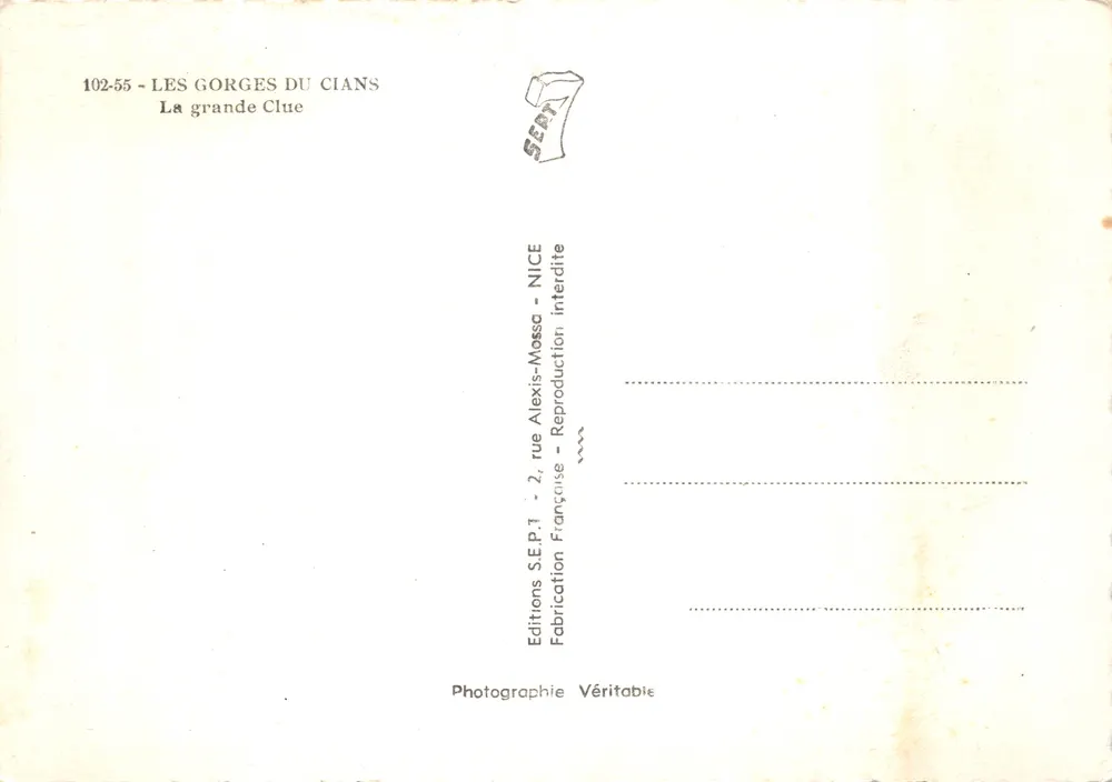 Les Gorges du Cians — La grande Clue — Éditions S.E.P.T. - NICE - Verso