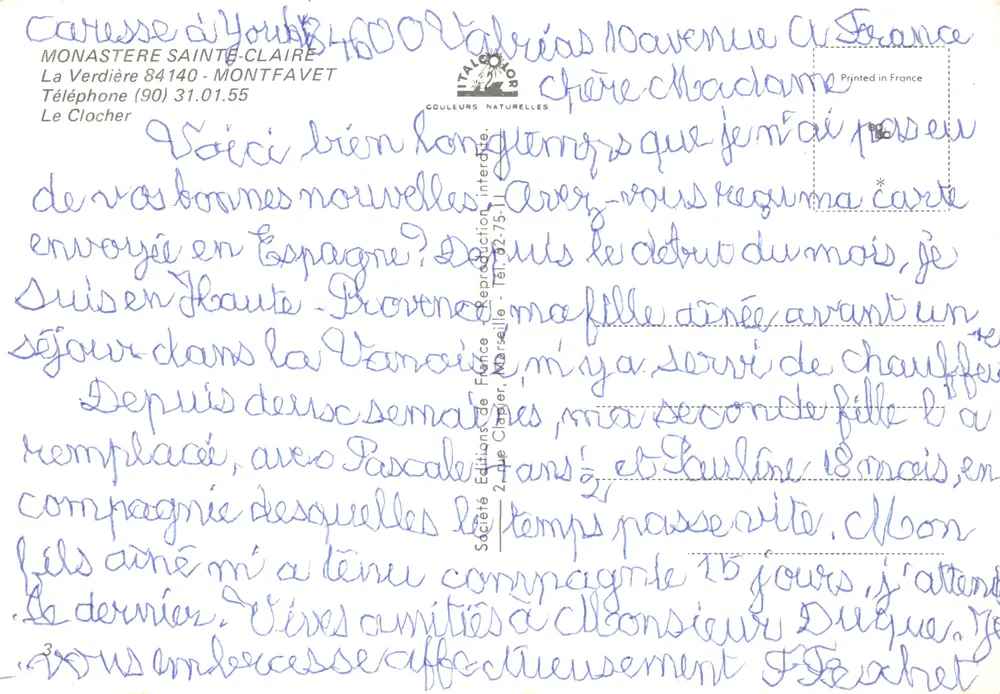 Turm eines Klosters — Verlag Éditions de la Cloche, Nr. 2 - Rückseite