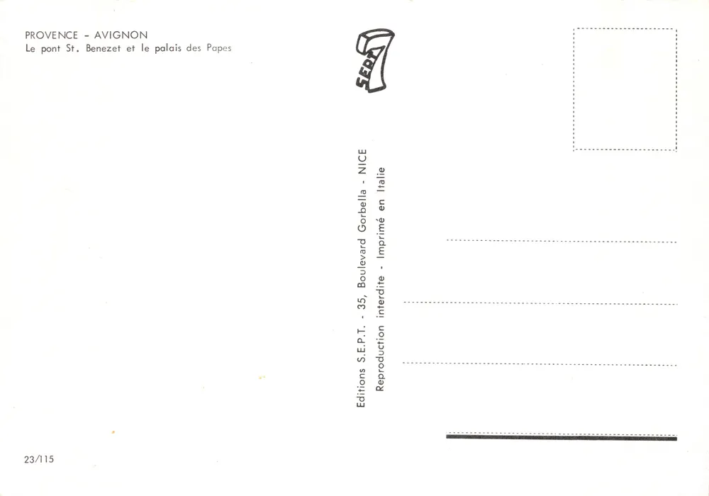 Avignon - Ansicht des Pont Saint-Bénézet und des Palais des Papes — Éditions S.E.P.T. - NICE - Rückseite