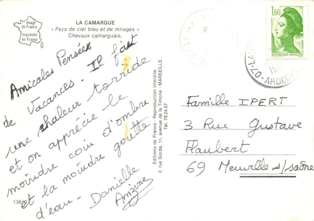 Camargue-Pferde — Landschaftsbild einer Farm — Editions de France, n°138 - Rückseite