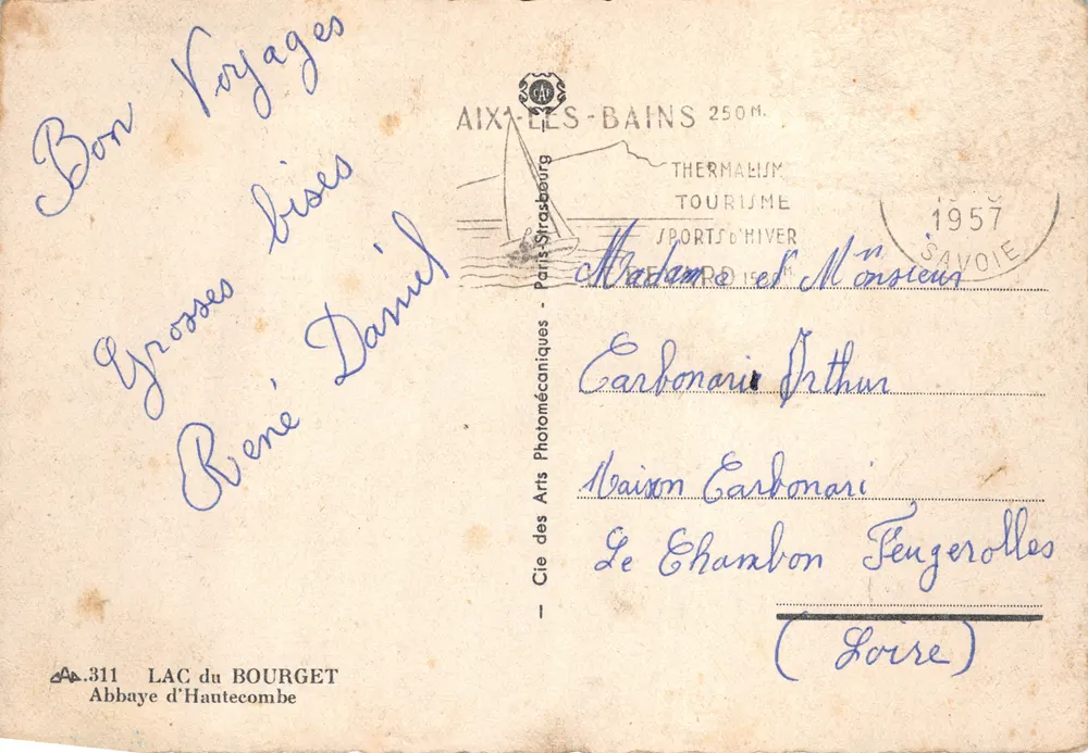 Lac du Bourget — Abbaye d'Hautecombe — éditeur M. Vivier - पीछे