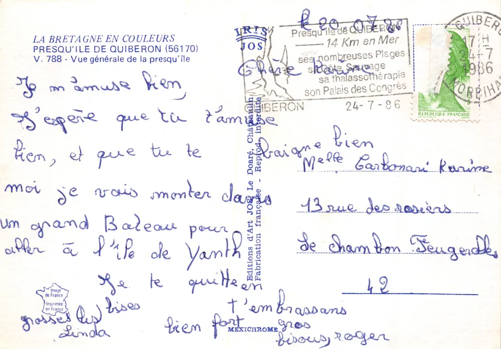 Presqu'île von Quiberon — allgemeine Luftaufnahme — Éditions d'Art Jos, V. 788 - Rückseite