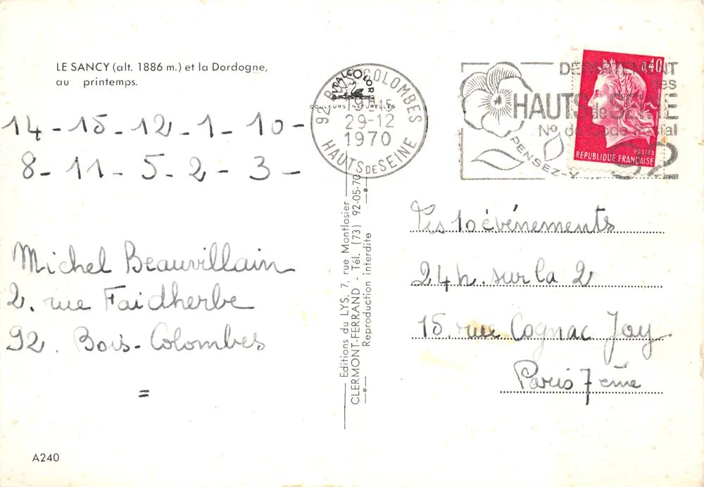 Le Sancy (alt. 1886 m.) und die Dordogne im Frühling — Editions du LYS, Nr. A240 - Rückseite
