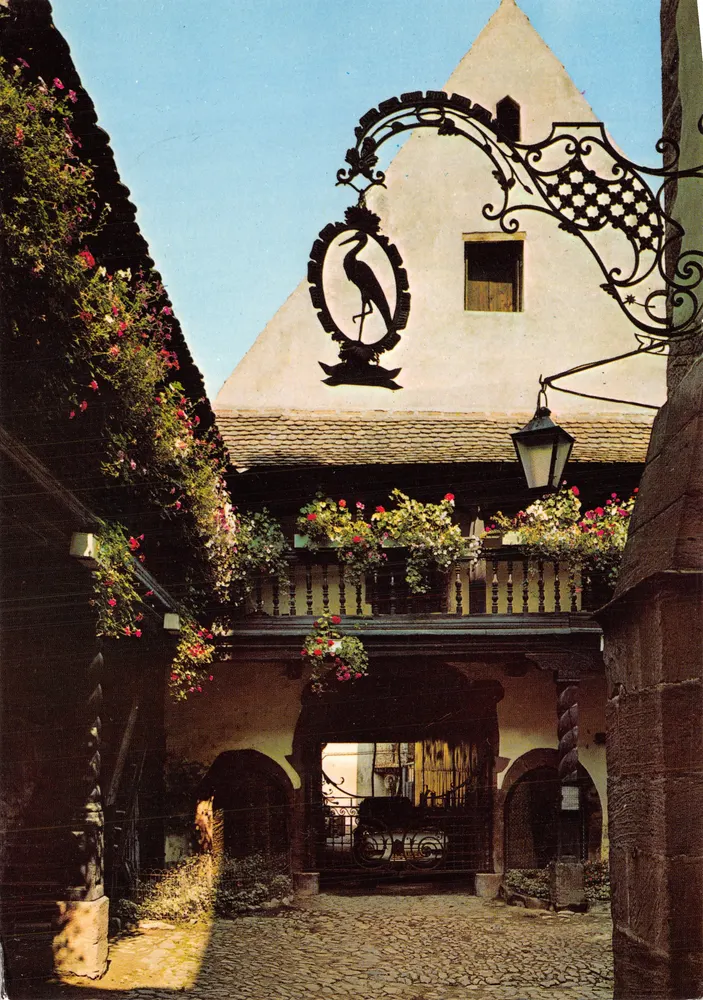 Cour des Cigognes — Eingang mit einem Fuchs und Blumen — Editions Drussel, Straßburg - Vorderseite