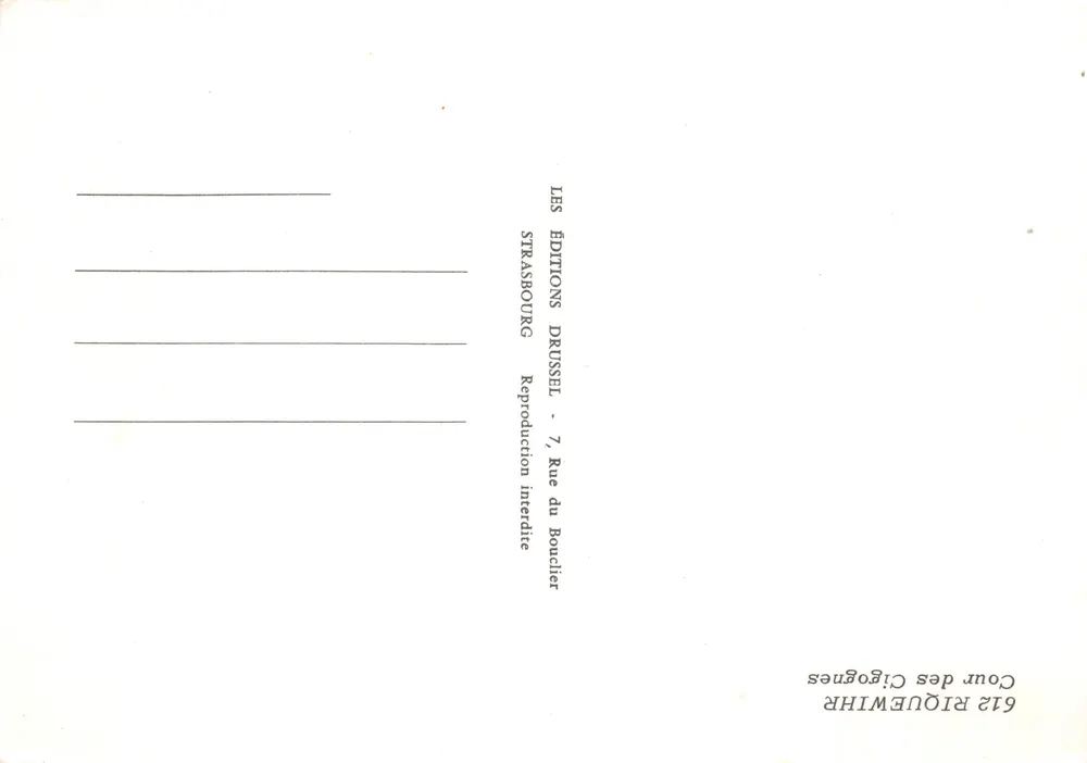 Cour des Cigognes — Eingang mit einem Fuchs und Blumen — Editions Drussel, Straßburg - Rückseite