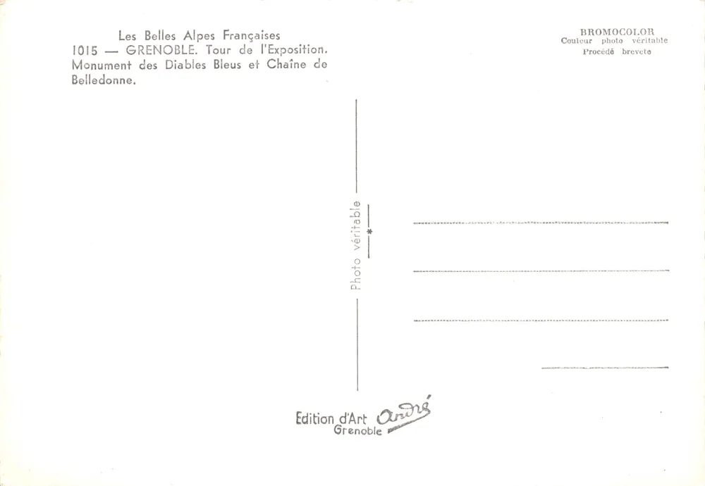 Grenoble — Turm der Ausstellung und Kette von Belledonne — Edition d'Art André - Rückseite