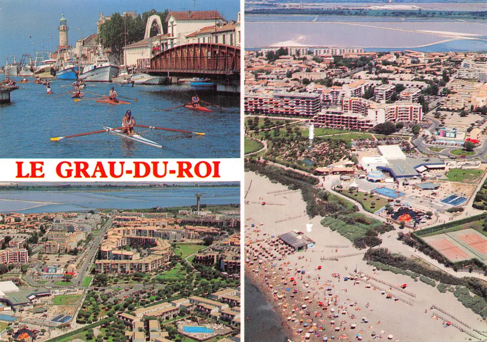 Le Grau-du-Roi — Ansicht des Hafens mit Rudern, Strand und Vierteln — Editions D. Payan - Vorderseite