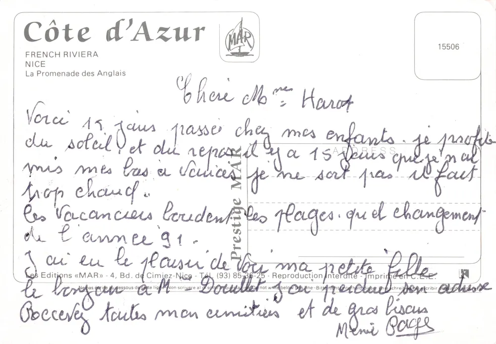La Côte d'Azur — Nice — éditeur MAR, n° 15506 - 뒷면