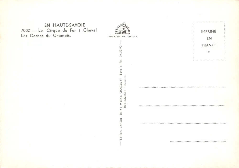 The Horns of the Chamois — Cirque du Fer à Cheval — JANSOL Editions - Back