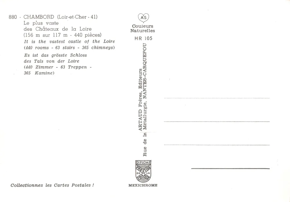 Chambord — Das größte Schloss der Loire — Verlag ARTAUD Frères, NANTES - Rückseite