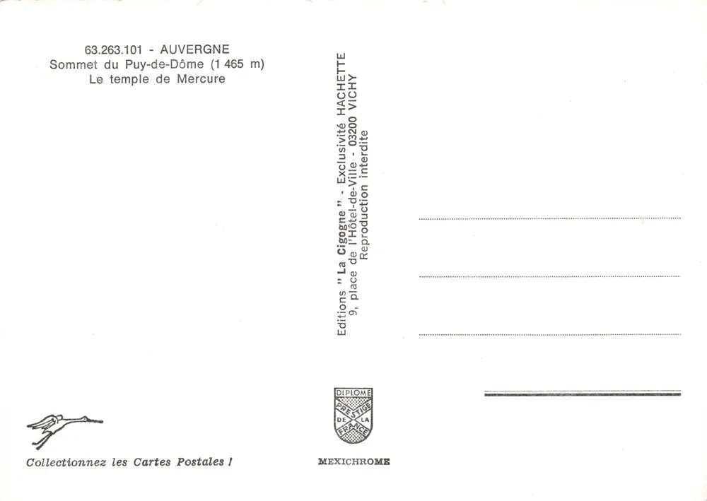 Sommet du Puy-de-Dôme — Le temple de Mercure — Éditions "La Cigogne" - Verso