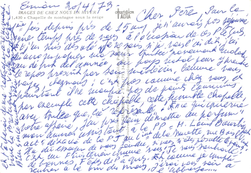 Kapelle im Schnee — Verlag ADIA, Nr. 1.430 - Rückseite